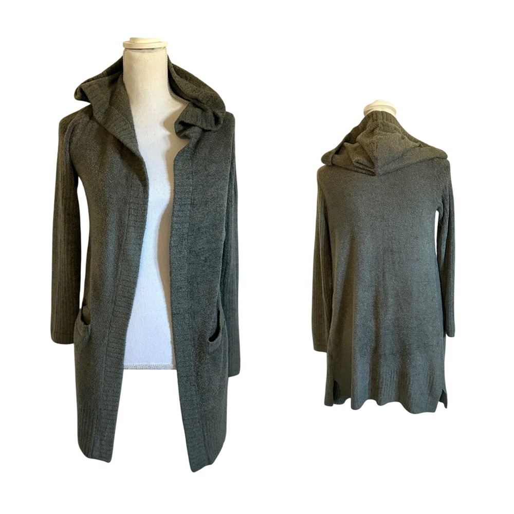 Barefoot Dreams CozyChic Lite Olive Green Hooded Cardigan‎ Sweater XSmall XS
